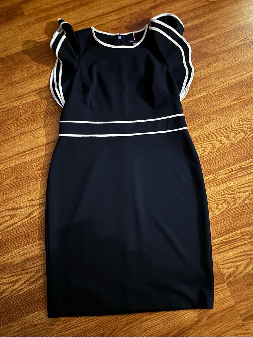 Tommy Hilfiger Navy Midi Dress with White Trim